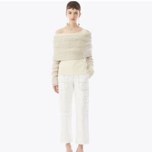 3.1 Phillip Lim Cream Off-the-Shoulder Textured Knit Sweater
